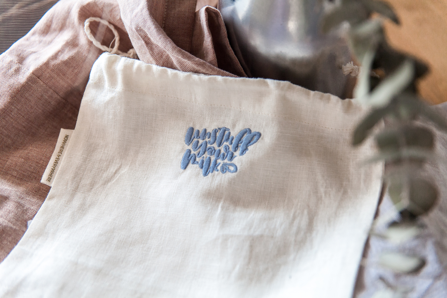 100% Cotton Embroidered 100% Hemp Milk Nut Alternative Milk Seed Bag Sustainable Plastic Free