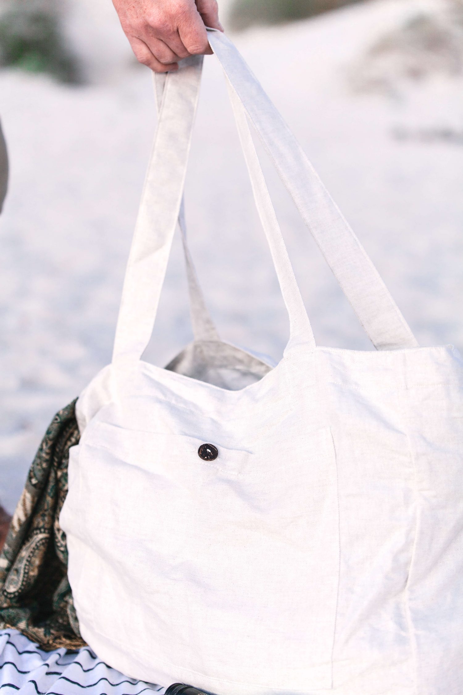 Nowhere & Everywhere Recycled Recovered Linen Tote Bag Plastic Free Coconut Buttons Zero Waste Shopping Australia NZ United States America Canada UK Nederland